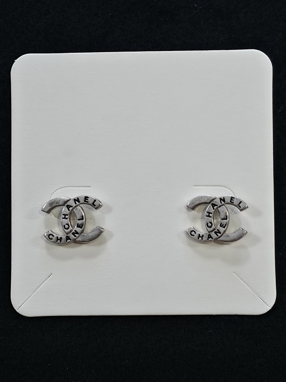 Chanel CC Logo Stud Earrings Silver 98A Made in France